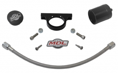 Reservoir & Bracket Kit, Machine Finish Billet Aluminum Black Anodized, AN4 Fitting End